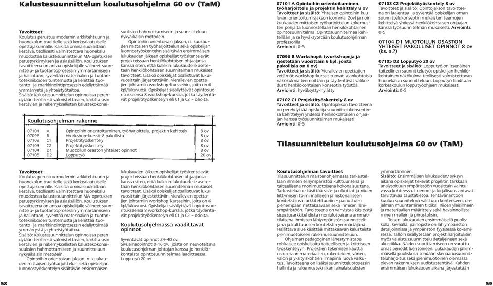 Koulutuksen tavoitteena on antaa opiskelijalle välineet suunnittelu- ja tuotantoprosessin ymmärtämiseen ja hallintaan, syventää materiaalien ja tuotantotekniikoiden tuntemusta ja kehittää tuotanto-