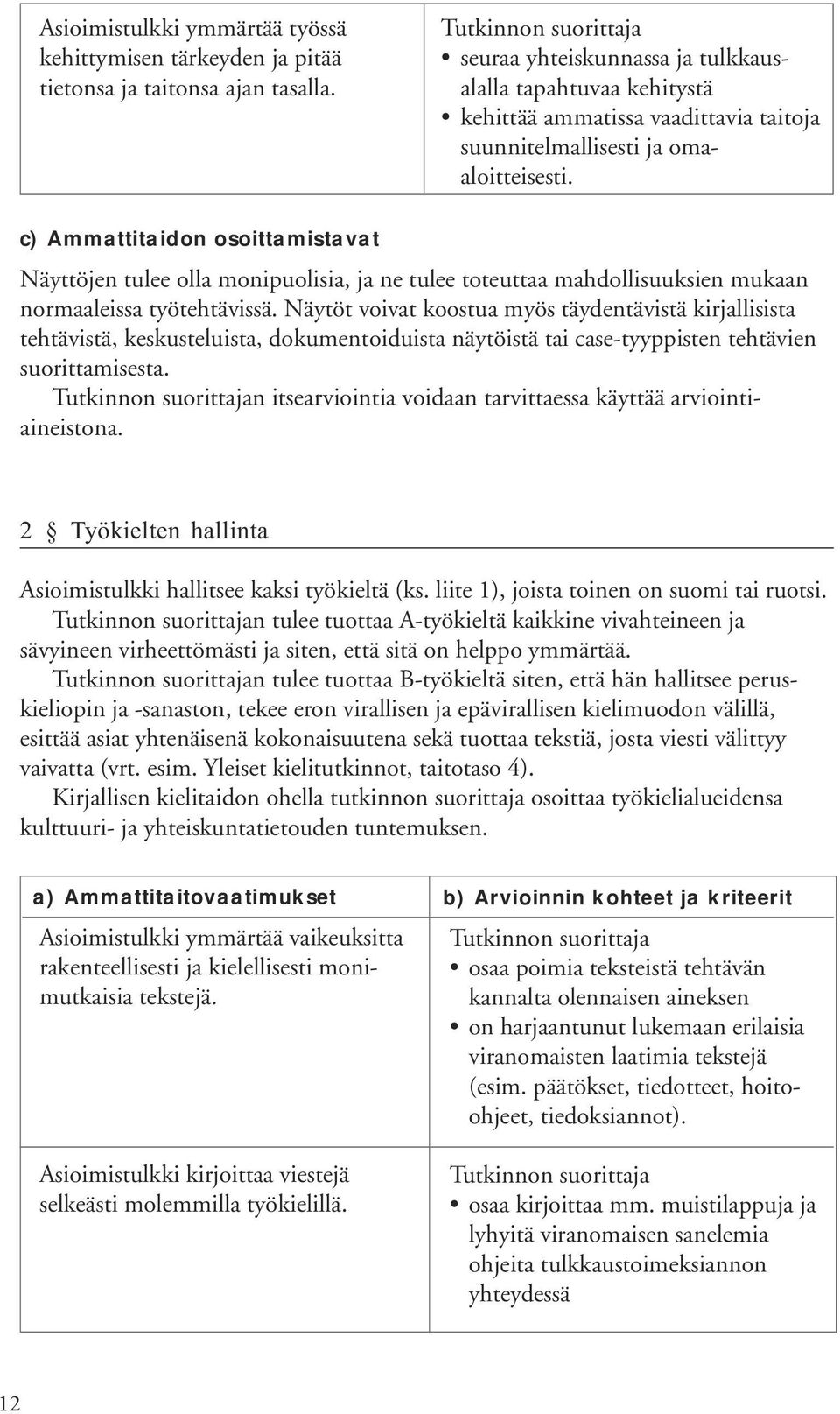 c) Ammattitaidon osoittamistavat Näyttöjen tulee olla monipuolisia, ja ne tulee toteuttaa mahdollisuuksien mukaan normaaleissa työtehtävissä.