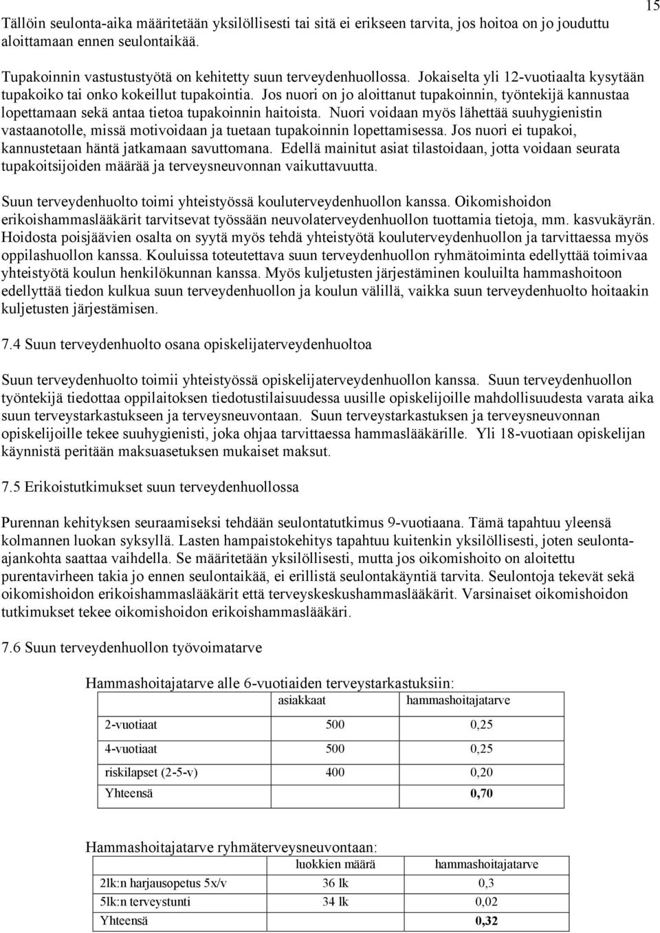 Jos nuori on jo aloittanut tupakoinnin, työntekijä kannustaa lopettamaan sekä antaa tietoa tupakoinnin haitoista.