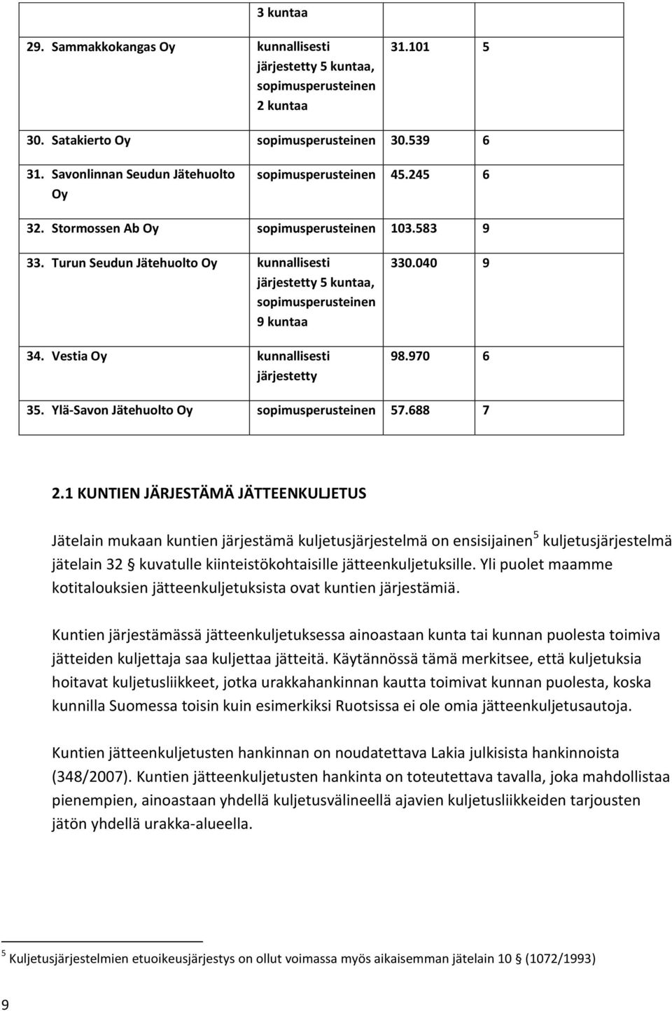 1 KUNTIEN JÄRJESTÄMÄ JÄTTEENKULJETUS Jätelain mukaan kuntien järjestämä kuljetusjärjestelmä on ensisijainen 5 kuljetusjärjestelmä jätelain 32 kuvatulle kiinteistökohtaisille jätteenkuljetuksille.