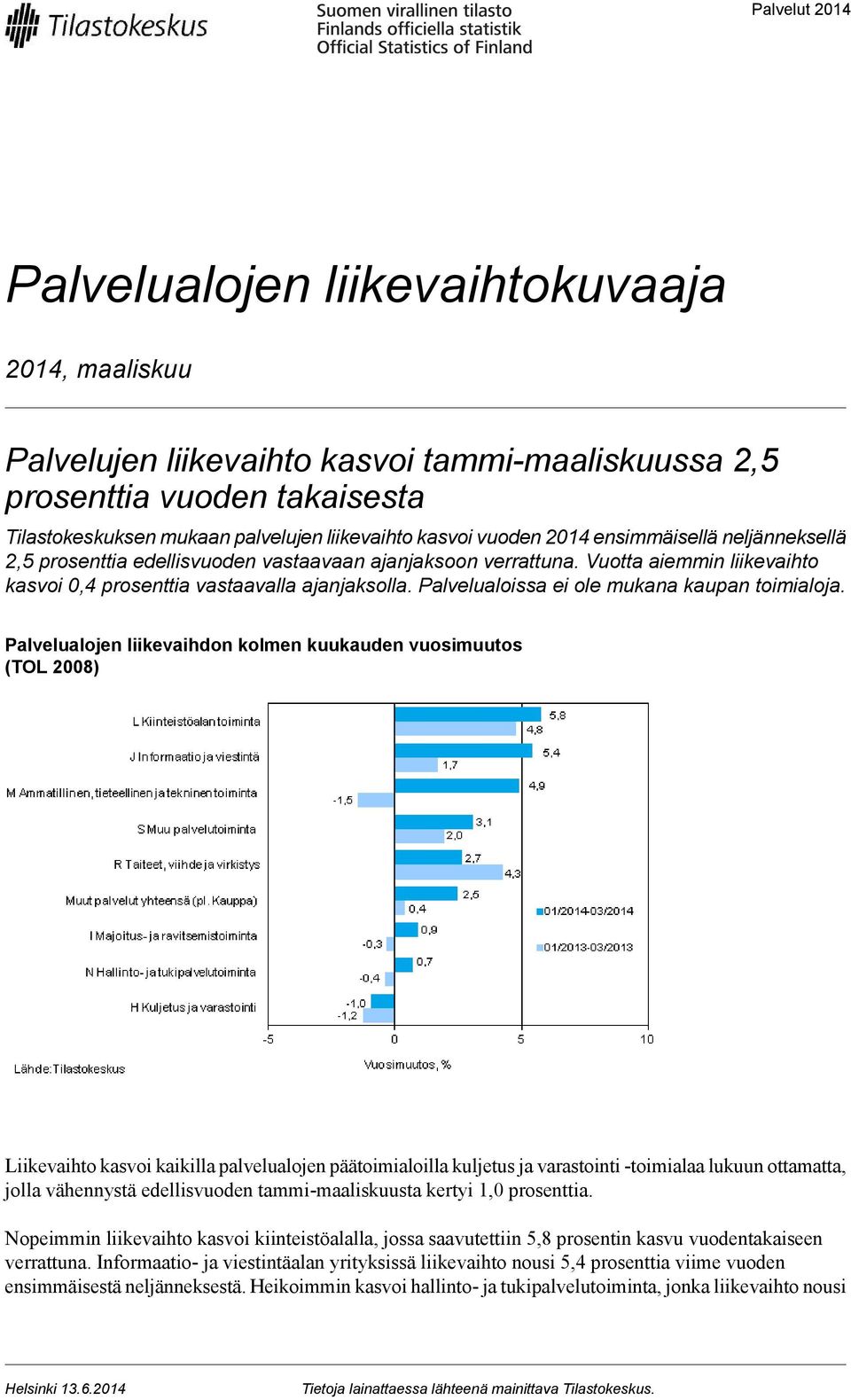 Palvelualoissa ei ole mukana kaupan toimialoja.