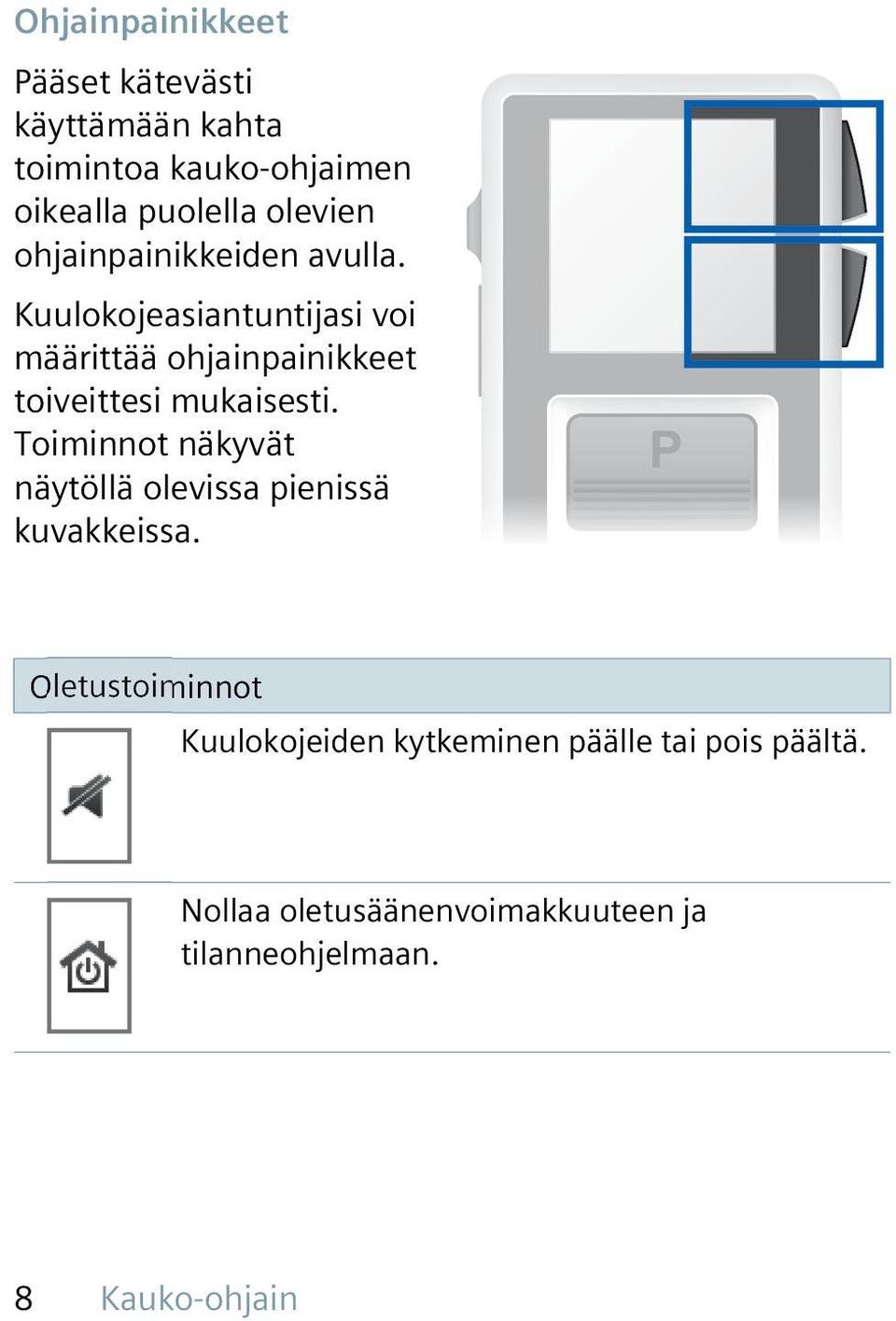 Kuulokojeasiantuntijasi voi määrittää ohjainpainikkeet toiveittesi mukaisesti.