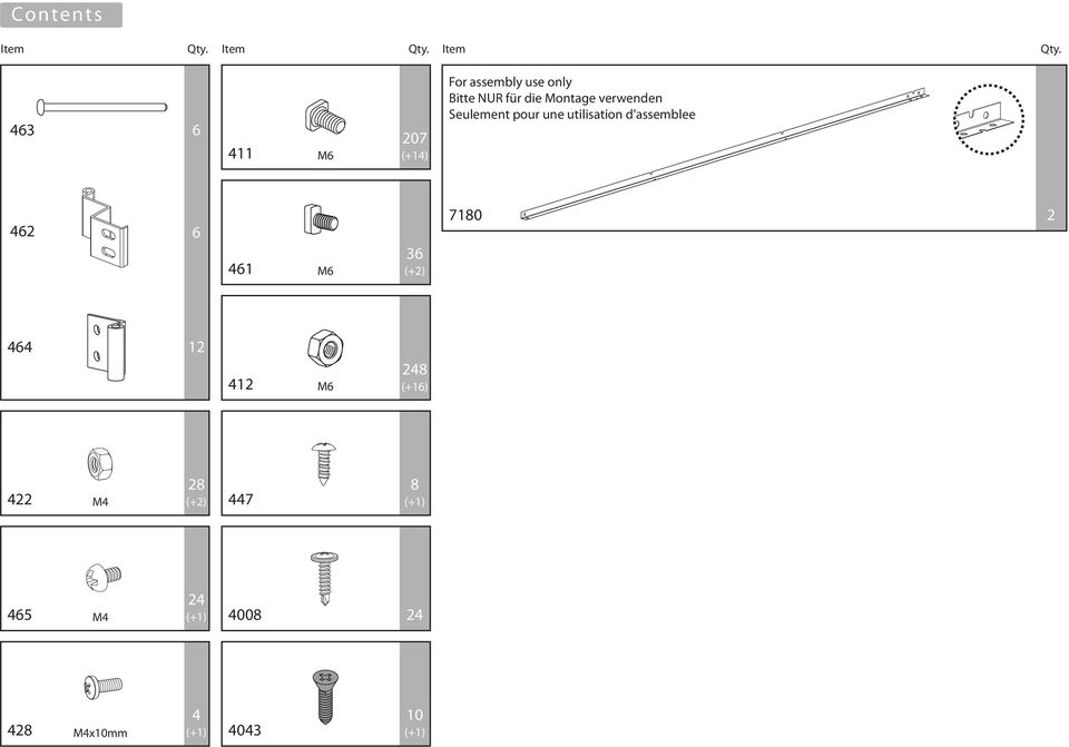 463 6 M6 207 (+14) For ssemly use only Bitte NUR für die Montge