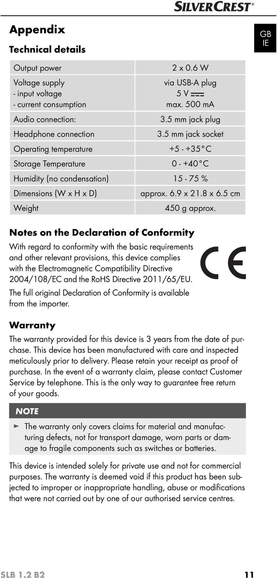 Notes on the Declaration of Conformity With regard to conformity with the basic requirements and other relevant provisions, this device complies with the Electromagnetic Compatibility Directive