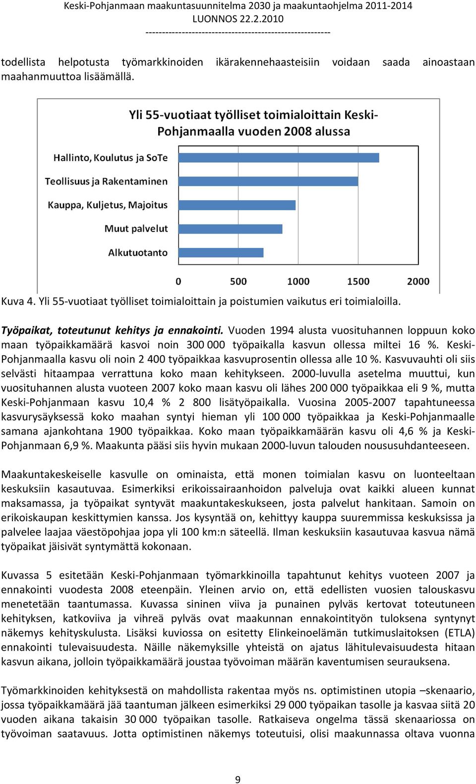 Keski Pohjanmaalla kasvu oli noin 2 400 työpaikkaa kasvuprosentin ollessa alle 10 %. Kasvuvauhti oli siis selvästi hitaampaa verrattuna koko maan kehitykseen.