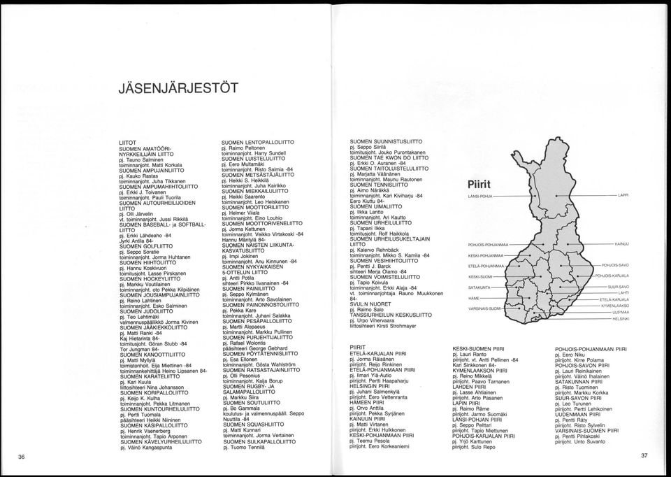 Erkki Lähdeaho -84 Jyrki Antila 84- SUOMEN GOLFLIITTO pj. Seppo Soratie toiminnanjoht. Jorma Huhtanen SUOMEN HIIHTOLIITTO pj. Hannu Koskivuori toimitusjoht. Lasse Pirskanen SUOMEN HOCKEYLlITTO pj.