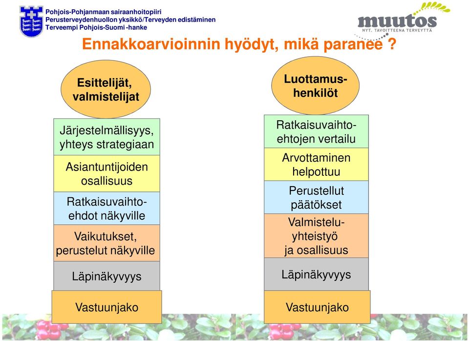 Luottamushenkilöt Ratkaisuvaihtoehdot näkyville Vaikutukset, perustelut näkyville