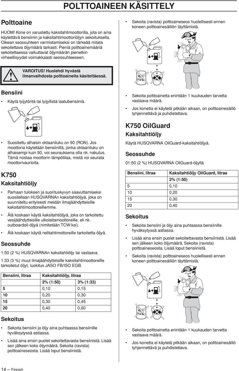 Pieniä polttoainemääriä sekoitettaessa vaikuttavat öljymäärän pienetkin virheellisyydet voimakkaasti seossuhteeseen.
