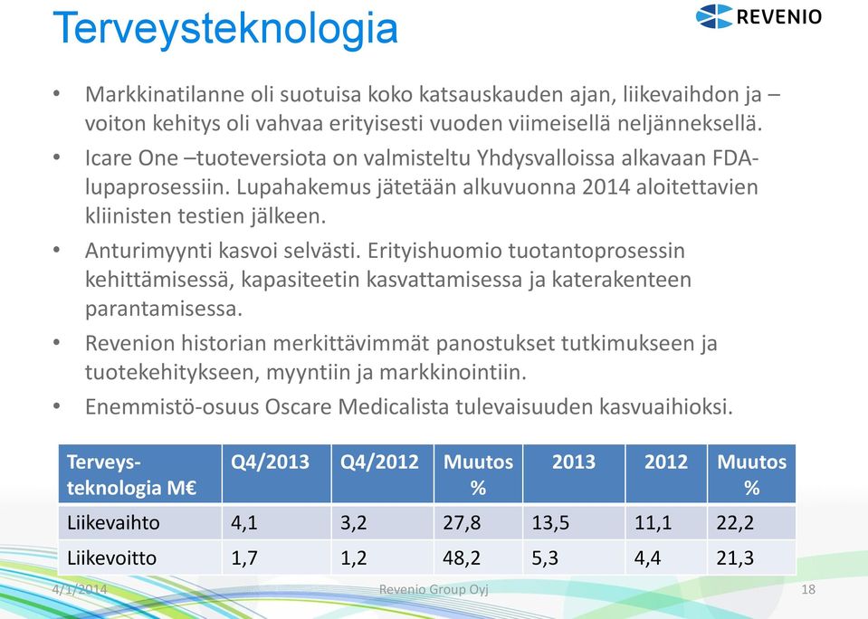 Erityishuomio tuotantoprosessin kehittämisessä, kapasiteetin kasvattamisessa ja katerakenteen parantamisessa.