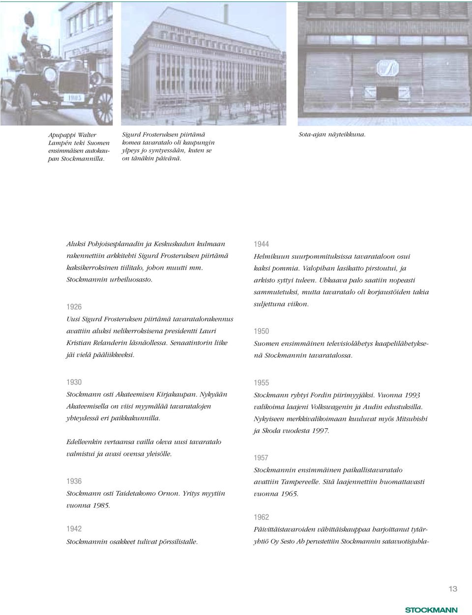 1926 Uusi Sigurd Frosteruksen piirtämä tavaratalorakennus avattiin aluksi nelikerroksisena presidentti Lauri Kristian Relanderin läsnäollessa. Senaatintorin liike jäi vielä pääliikkeeksi.