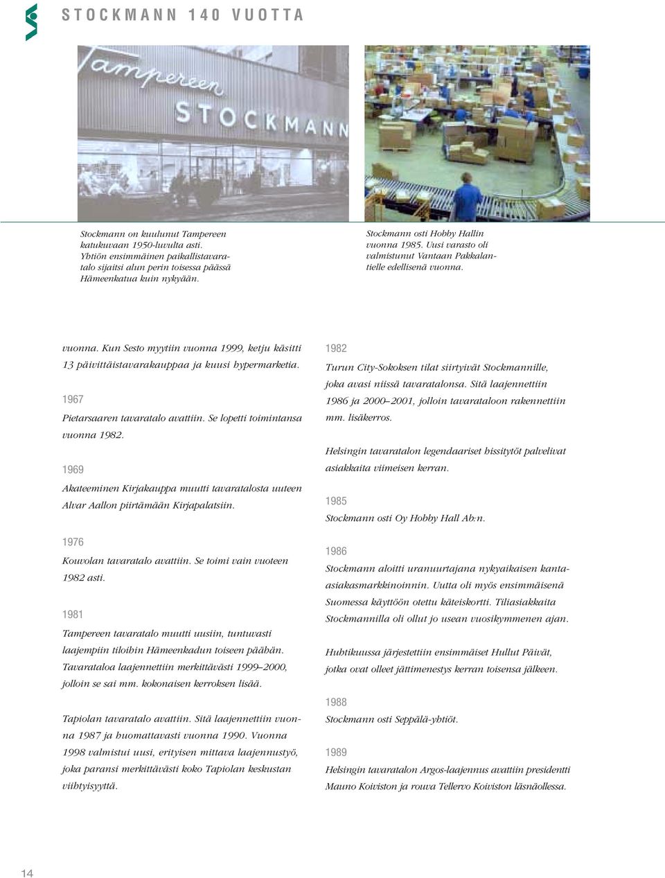 1967 Pietarsaaren tavaratalo avattiin. Se lopetti toimintansa vuonna 1982. 1969 Akateeminen Kirjakauppa muutti tavaratalosta uuteen Alvar Aallon piirtämään Kirjapalatsiin.