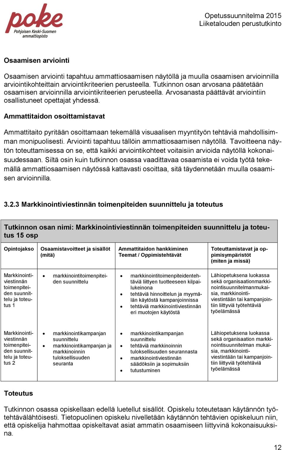 Ammattitaidon osoittamistavat Ammattitaito pyritään osoittamaan tekemällä visuaalisen myyntityön tehtäviä mahdollisimman monipuolisesti. Arviointi tapahtuu tällöin ammattiosaamisen näytöllä.