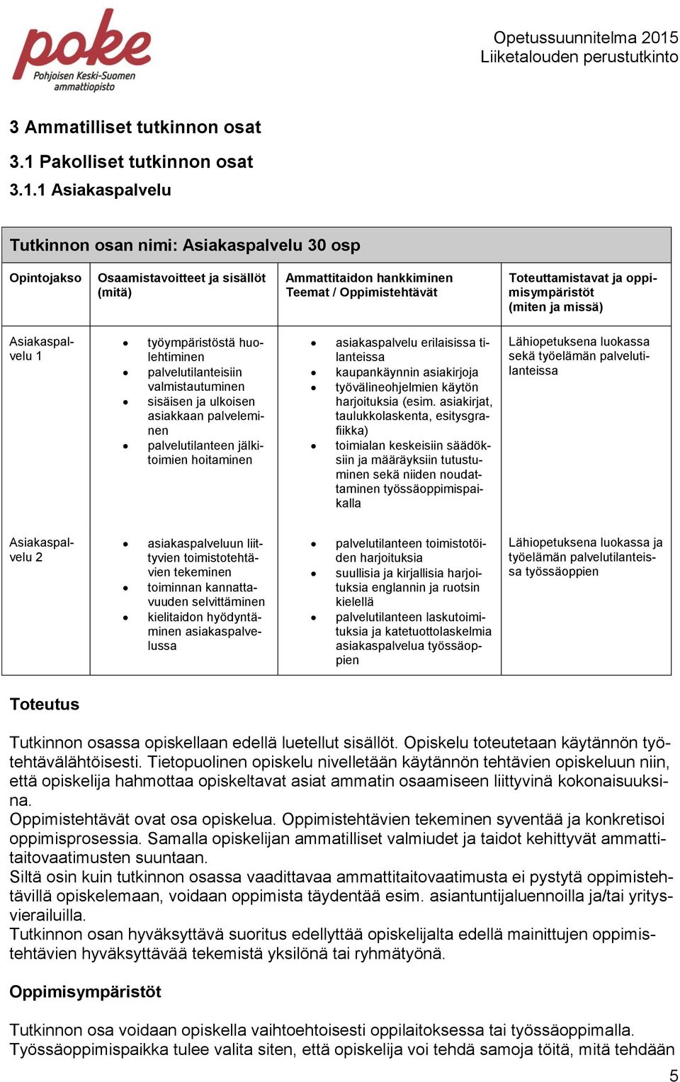 1 Asiakaspalvelu Tutkinnon osan nimi: Asiakaspalvelu 30 osp Opintojakso Osaamistavoitteet ja sisällöt (mitä) Ammattitaidon hankkiminen Teemat / Oppimistehtävät Toteuttamistavat ja oppimisympäristöt