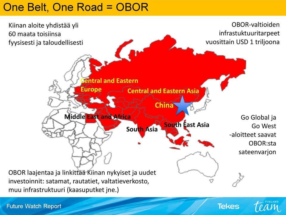 and Africa South East Asia South Asia Go Global ja Go West -aloitteet saavat OBOR:sta sateenvarjon OBOR laajentaa ja