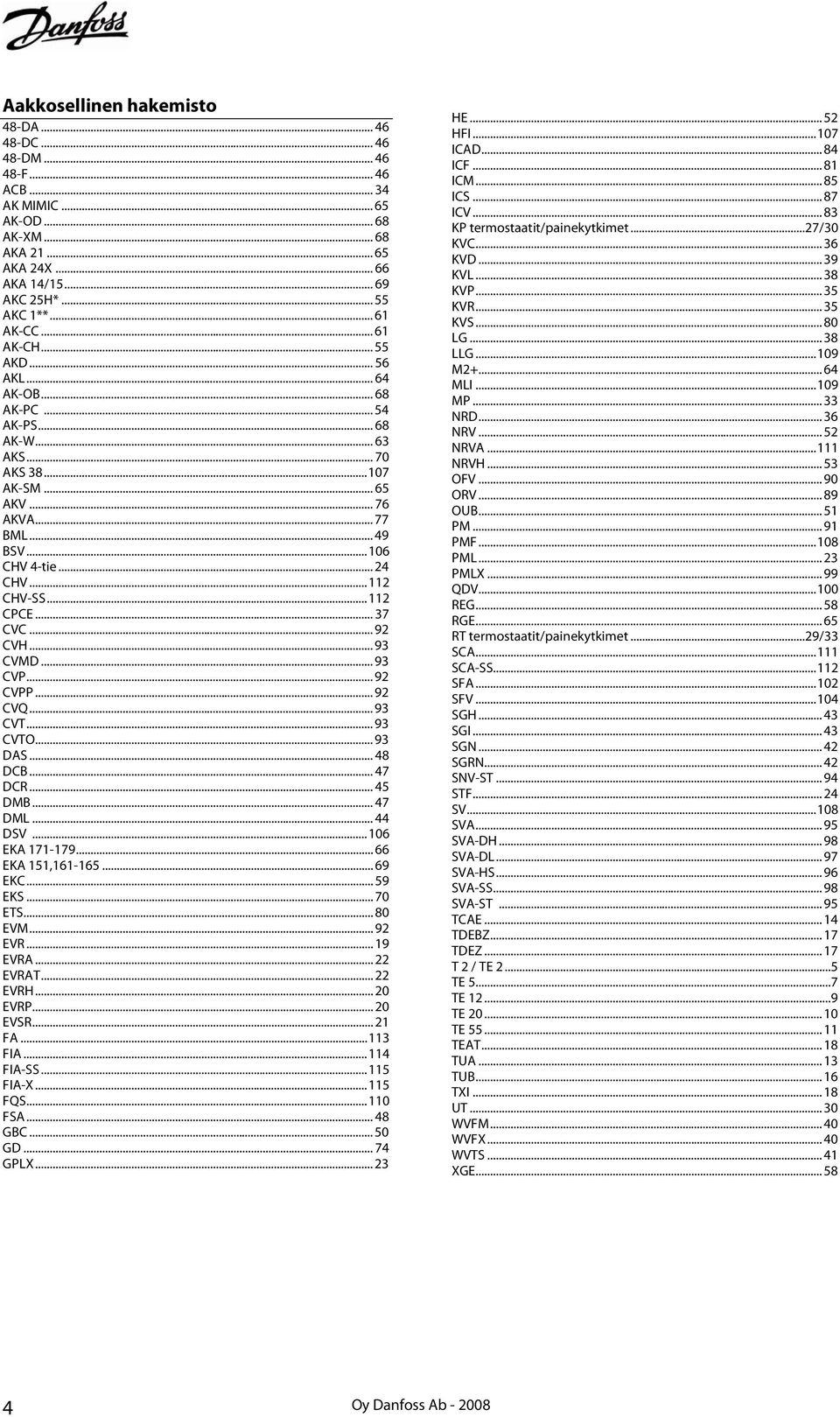 ..112 CPCE... 37 CVC... 92 CVH... 93 CVMD... 93 CVP... 92 CVPP... 92 CVQ... 93 CVT... 93 CVTO... 93 DAS... 48 DCB... 47 DCR... 45 DMB... 47 DML... 44 DSV...106 EKA 171-179... 66 EKA 151,161-165.