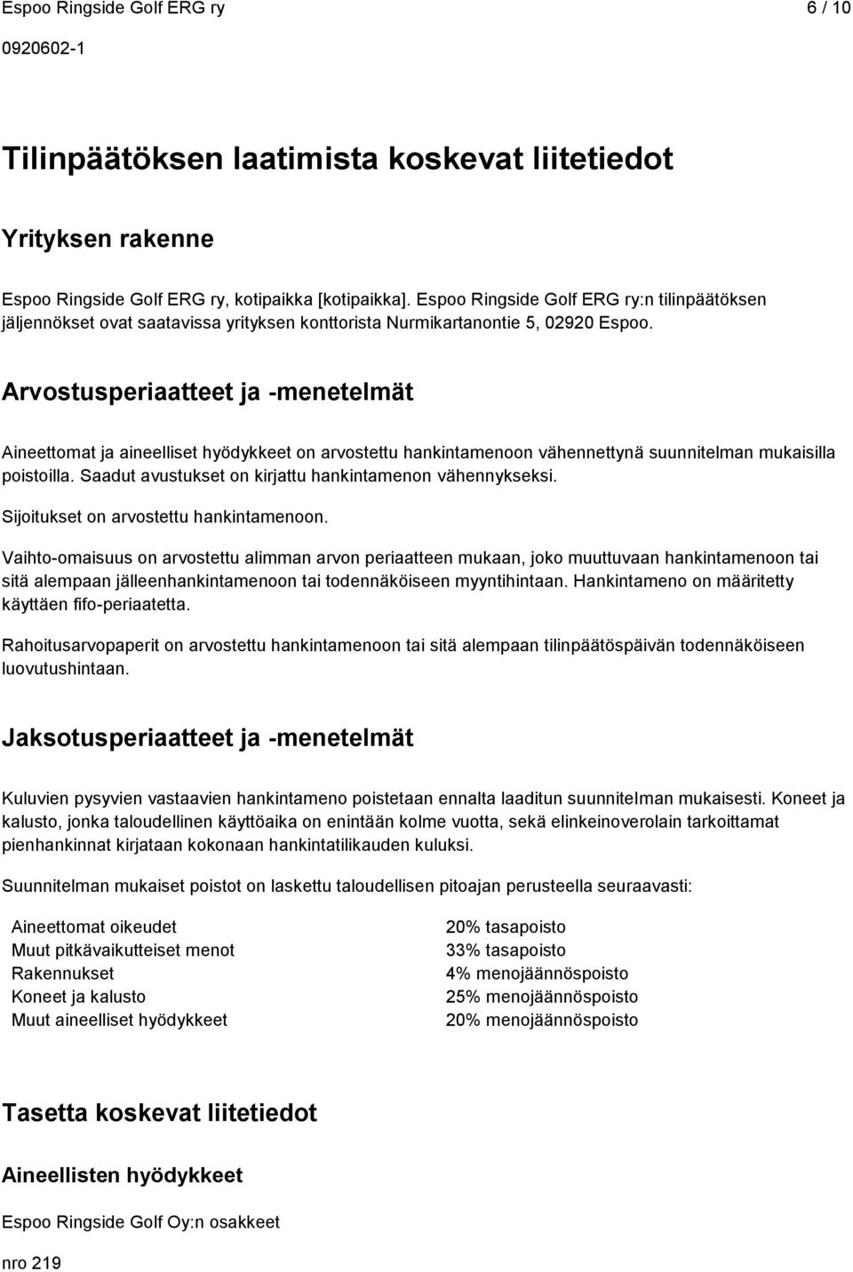 Arvostusperiaatteet ja -menetelmät Aineettomat ja aineelliset hyödykkeet on arvostettu hankintamenoon vähennettynä suunnitelman mukaisilla poistoilla.