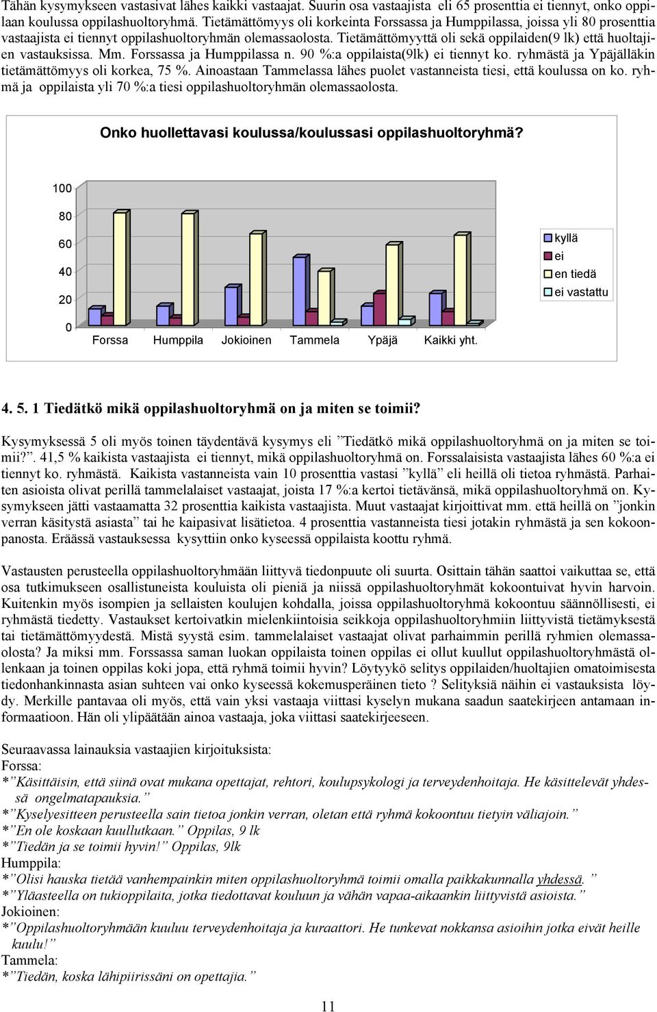 Tietämättömyyttä oli sekä oppilaiden(9 lk) että huoltajien vastauksissa. Mm. Forssassa ja Humppilassa n. 90 %:a oppilaista(9lk) ei tiennyt ko. ryhmästä ja Ypäjälläkin tietämättömyys oli korkea, 75 %.