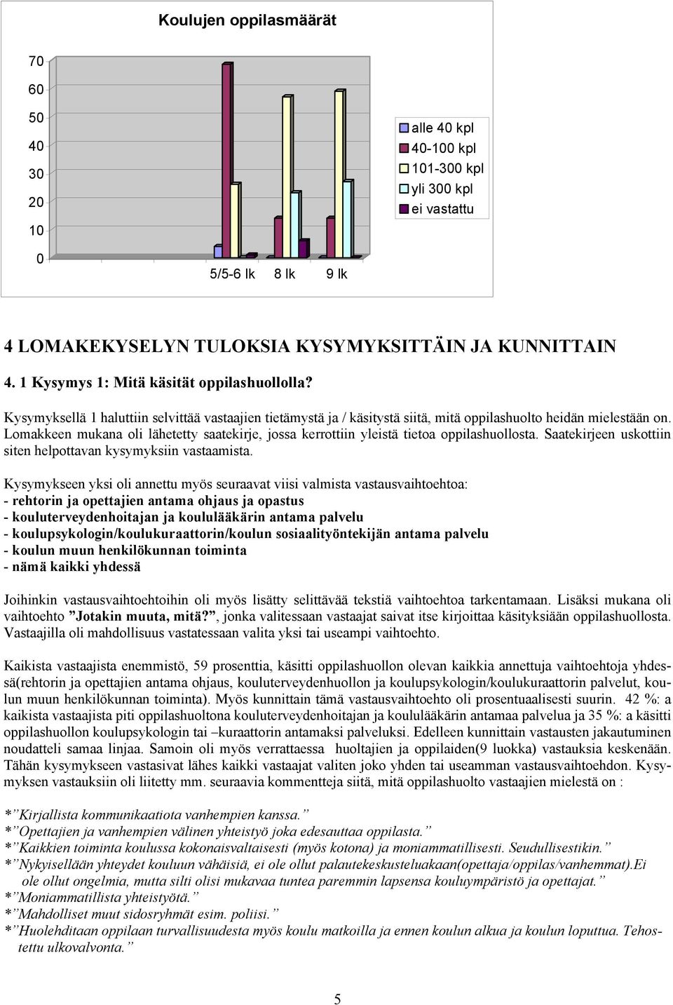 Lomakkeen mukana oli lähetetty saatekirje, jossa kerrottiin yleistä tietoa oppilashuollosta. Saatekirjeen uskottiin siten helpottavan kysymyksiin vastaamista.