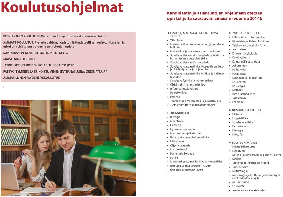 KOULUTUSOSASTO (PHD) PÄTEVÖITYMINEN JA ERIKOISTUMINEN (INTERNATUURA, ORDINATUURA) AMMATILLINEN TÄYDENNYSKOULUTUS * I FYSIIKKA, MATEMAATTISET JA TEKNISET TIETEET Tähtitiede Matemaattinen sovellus ja