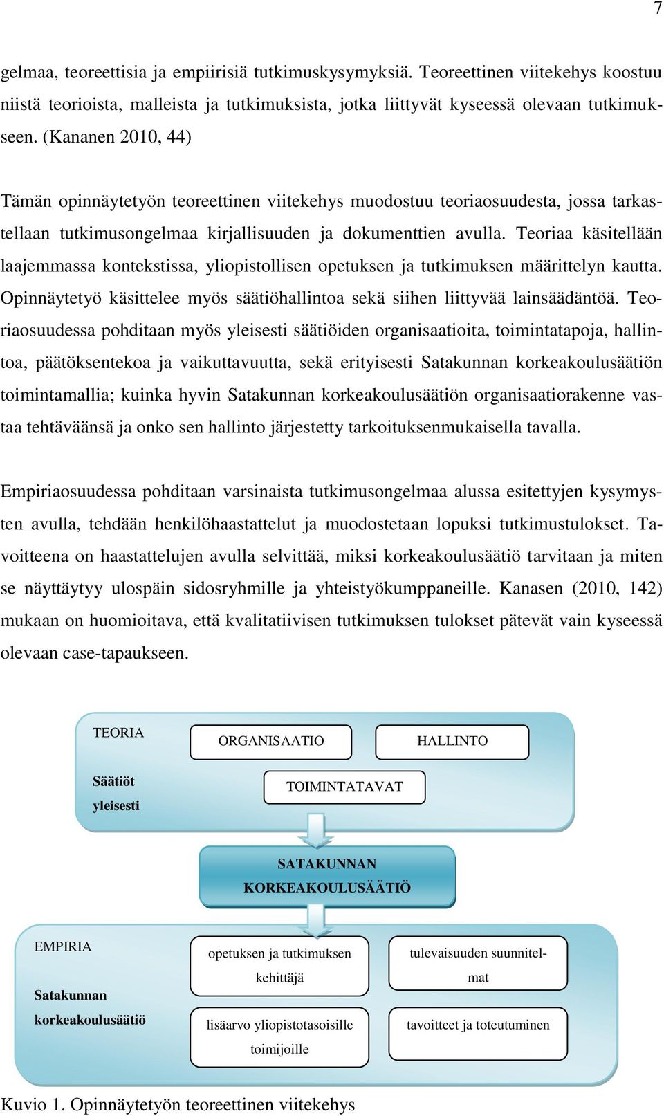 Teoriaa käsitellään laajemmassa kontekstissa, yliopistollisen opetuksen ja tutkimuksen määrittelyn kautta. Opinnäytetyö käsittelee myös säätiöhallintoa sekä siihen liittyvää lainsäädäntöä.