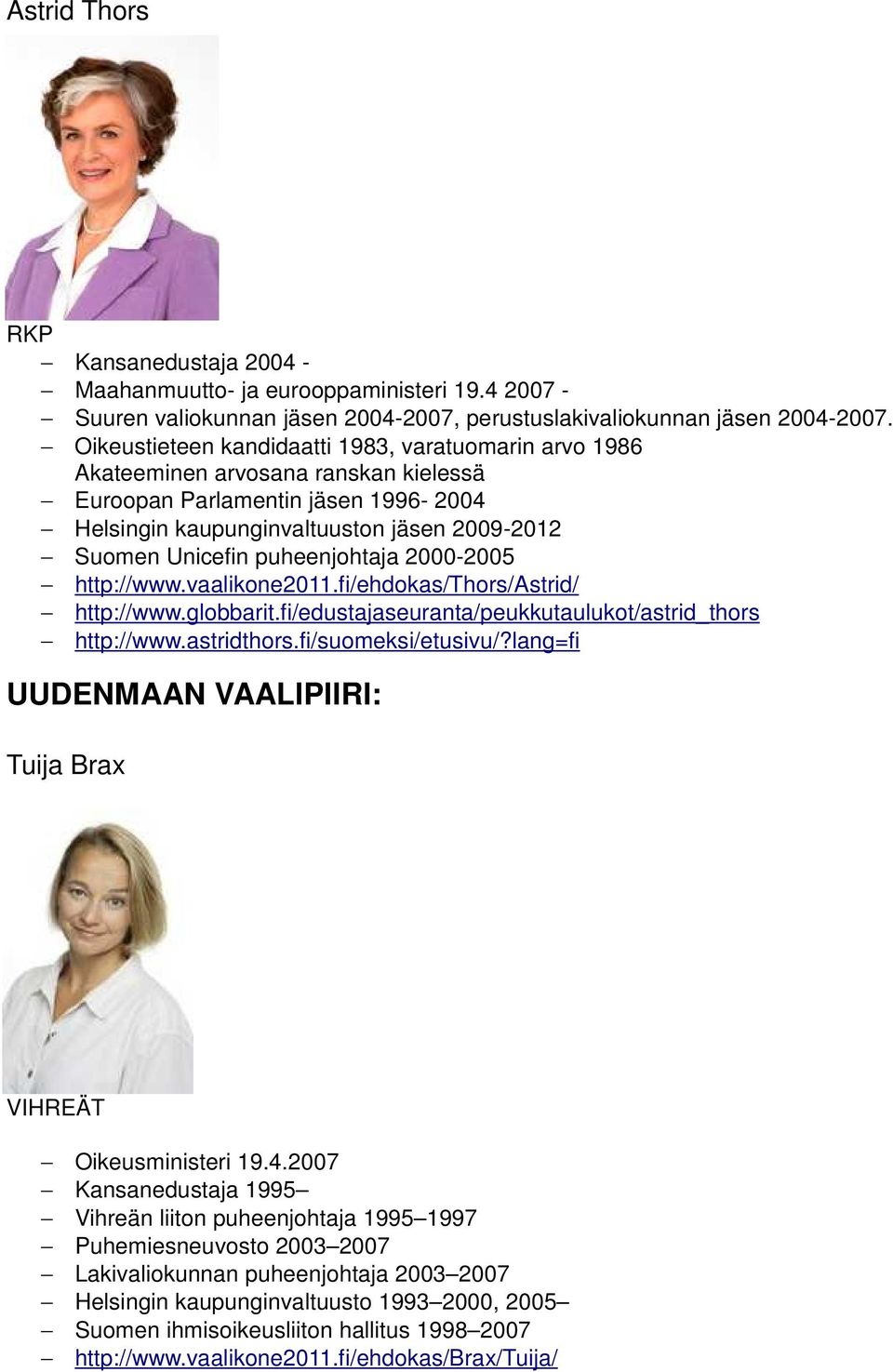 puheenjohtaja 2000-2005 http://www.vaalikone2011.fi/ehdokas/thors/astrid/ http://www.globbarit.fi/edustajaseuranta/peukkutaulukot/astrid_thors http://www.astridthors.fi/suomeksi/etusivu/?