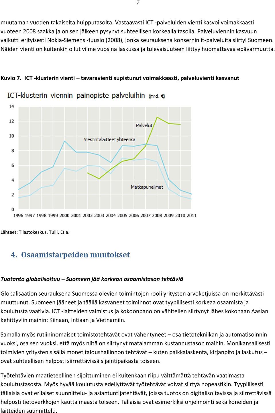 Näiden vienti on kuitenkin ollut viime vuosina laskussa ja tulevaisuuteen liittyy huomattavaa epävarmuutta. Kuvio 7.