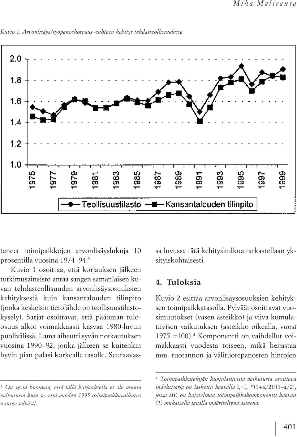 tietolähde on teollisuustilastokysely). Sarjat osoittavat, että pääoman tuloosuus alkoi voimakkaasti kasvaa 1980-luvun puolivälissä.