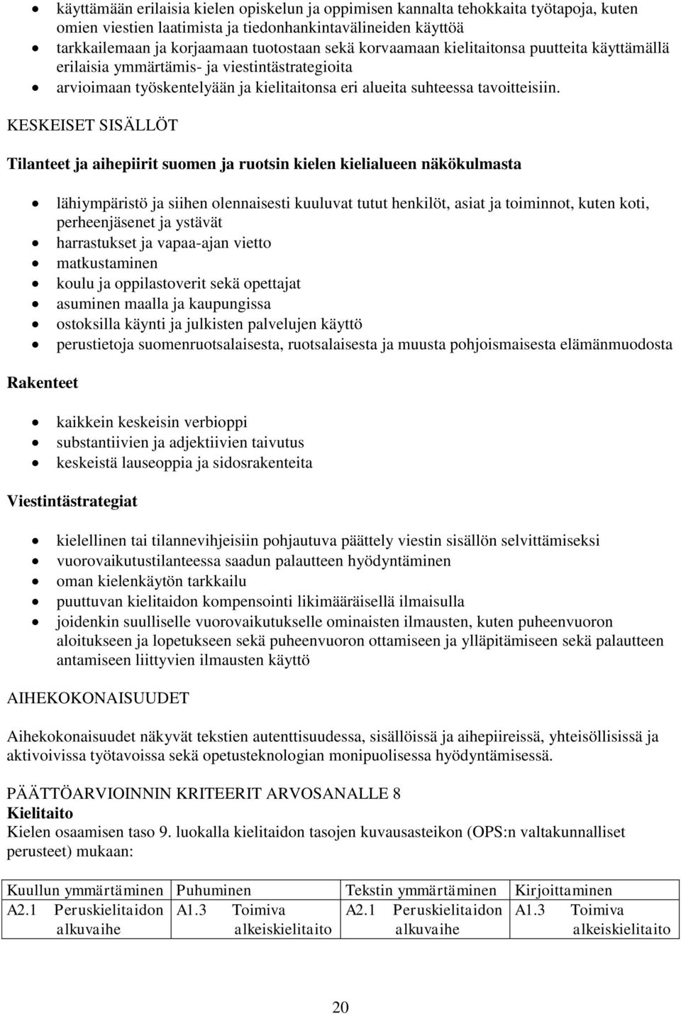 KESKEISET SISÄLLÖT Tilanteet ja aihepiirit suomen ja ruotsin kielen kielialueen näkökulmasta lähiympäristö ja siihen olennaisesti kuuluvat tutut henkilöt, asiat ja toiminnot, kuten koti,