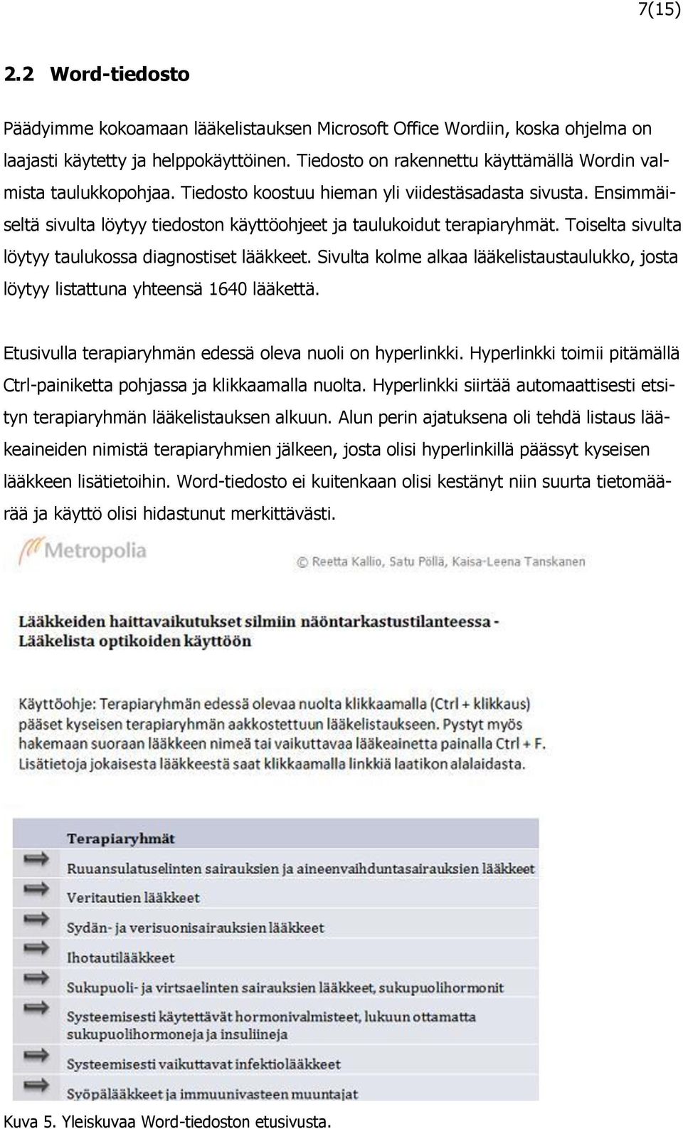 Ensimmäiseltä sivulta löytyy tiedoston käyttöohjeet ja taulukoidut terapiaryhmät. Toiselta sivulta löytyy taulukossa diagnostiset lääkkeet.