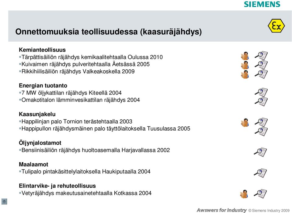 Kaasunjakelu Happilinjan palo Tornion terästehtaalla 2003 Happipullon räjähdysmäinen palo täyttölaitoksella Tuusulassa 2005 Öljynjalostamot Bensiinisäiliön räjähdys