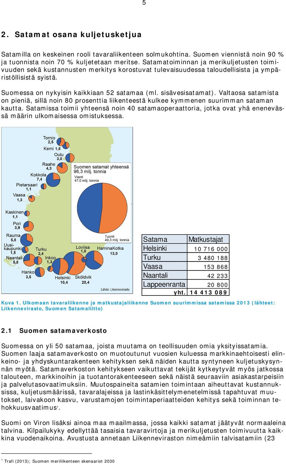 sisävesisatamat). Valtaosa satamista on pieniä, sillä noin 80 prosenttia liikenteestä kulkee kymmenen suurimman sataman kautta.