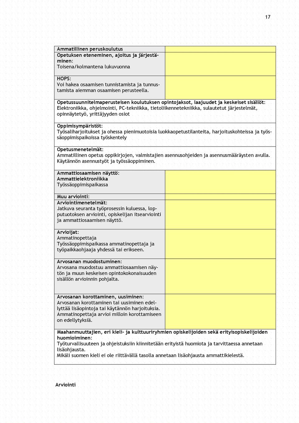 yrittäjyyden osiot Oppimisympäristöt: Työsaliharjoitukset ja ohessa pienimuotoisia luokkaopetustilanteita, harjoituskohteissa ja työssäoppimispaikoissa työskentely Opetusmenetelmät: Ammatillinen