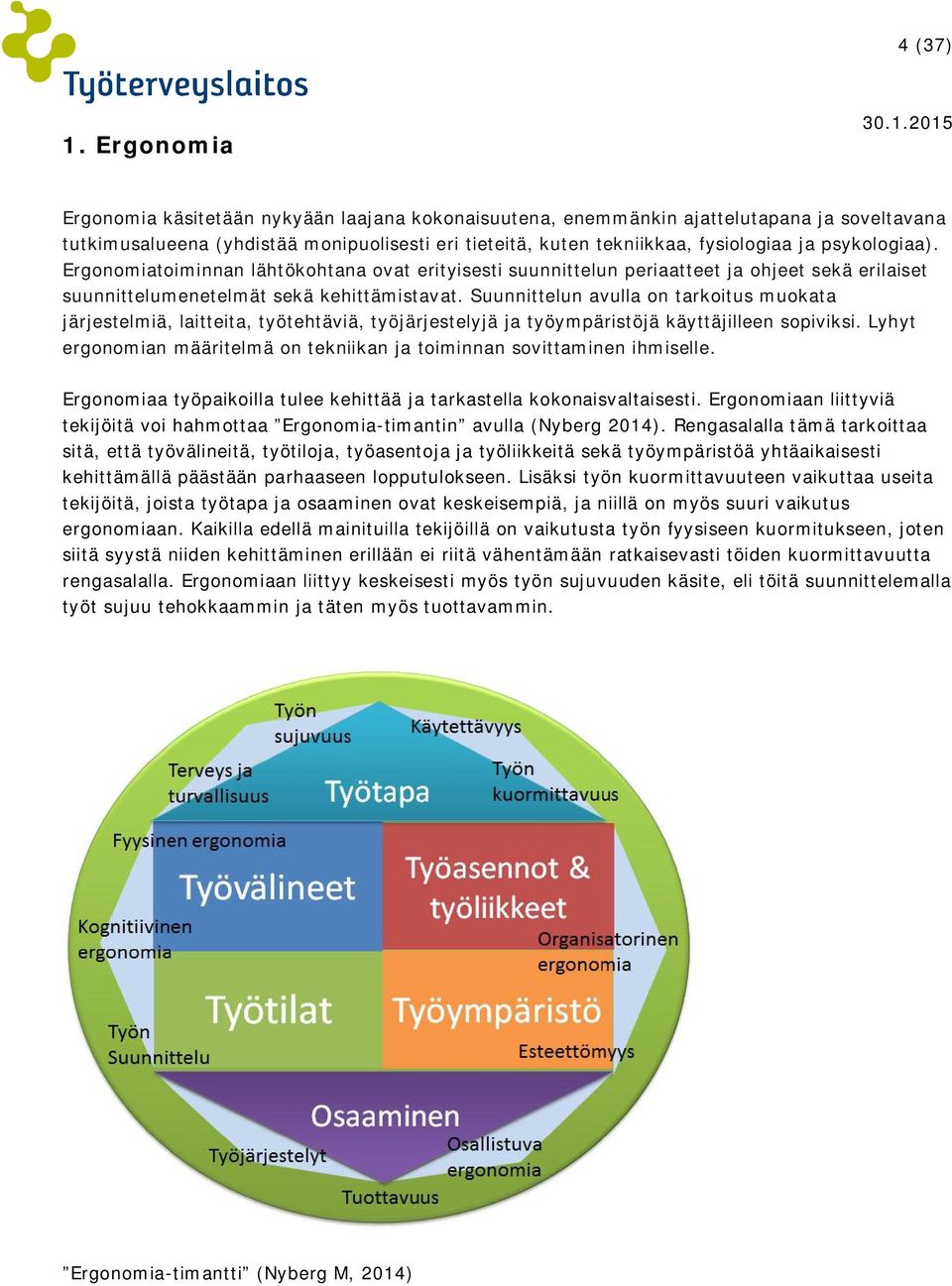 psykologiaa). Ergonomiatoiminnan lähtökohtana ovat erityisesti suunnittelun periaatteet ja ohjeet sekä erilaiset suunnittelumenetelmät sekä kehittämistavat.