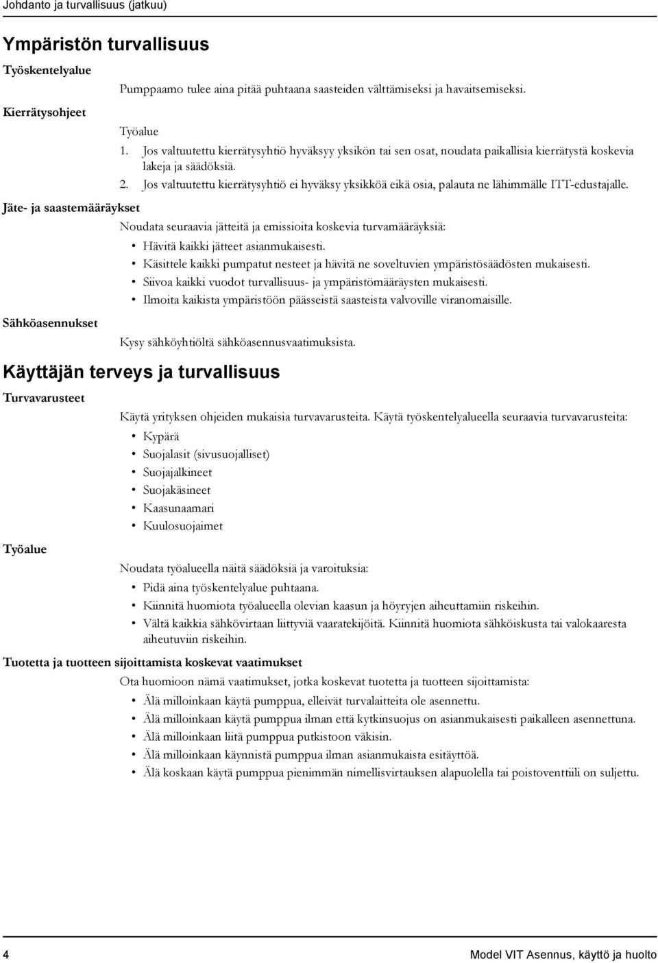 Jos valtuutettu kierrätysyhtiö ei hyväksy yksikköä eikä osia, palauta ne lähimmälle ITT-edustajalle.