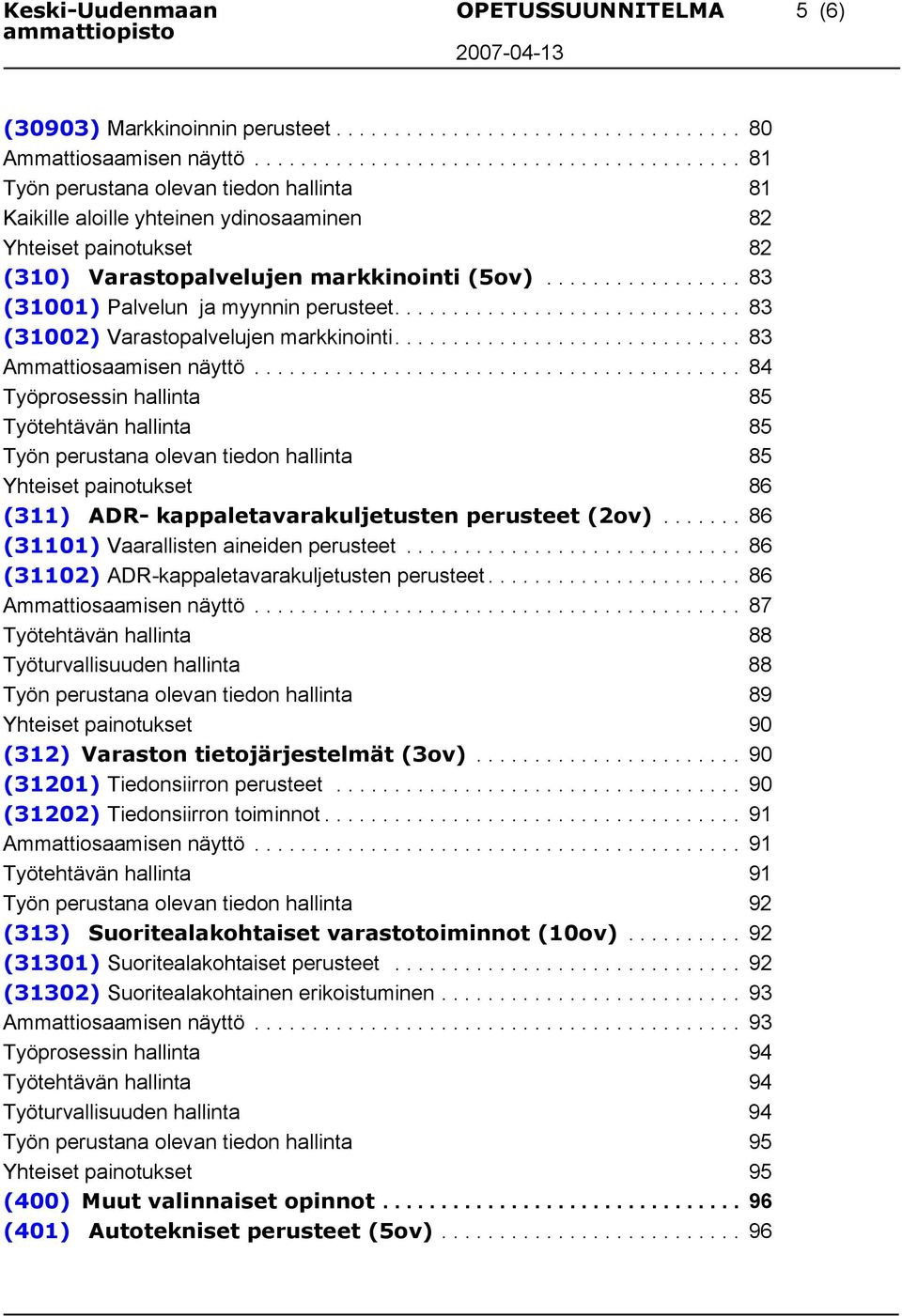 ................ 83 (31001) Palvelun ja myynnin perusteet.............................. 83 (31002) Varastopalvelujen markkinointi.............................. 83 Ammattiosaamisen näyttö.