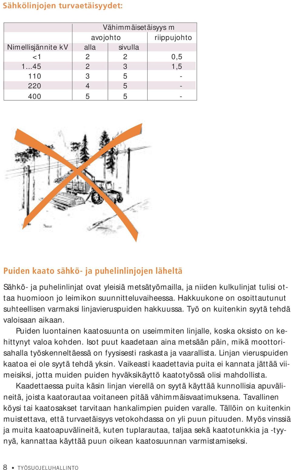 suunnitteluvaiheessa. Hakkuukone on osoittautunut suhteellisen varmaksi linjavieruspuiden hakkuussa. Työ on kuitenkin syytä tehdä valoisaan aikaan.