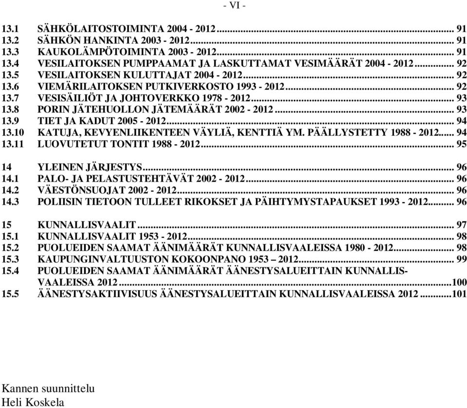 .. 94 13.10 KATUJA, KEVYENLIIKENTEEN VÄYLIÄ, KENTTIÄ YM. PÄÄLLYSTETTY 1988-2012... 94 13.11 LUOVUTETUT TONTIT 1988-2012... 95 14 YLEINEN JÄRJESTYS... 96 14.1 PALO- JA PELASTUSTEHTÄVÄT 2002-2012.