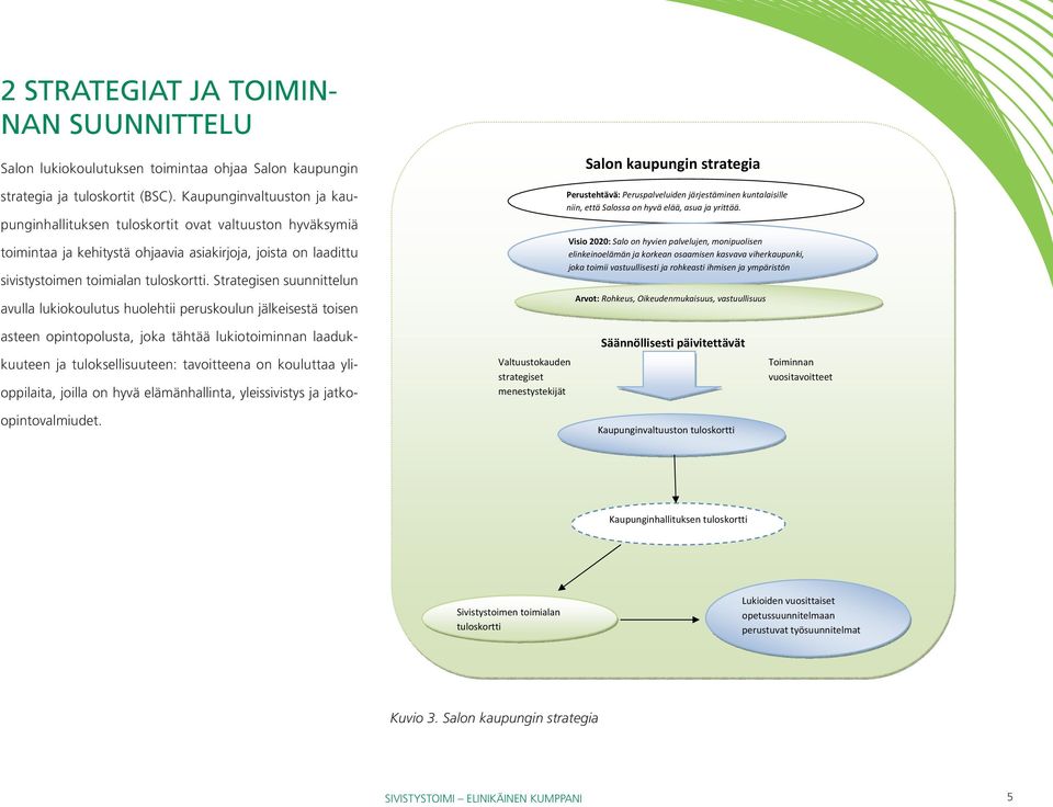 Strategisen suunnittelun avulla lukiokoulutus huolehtii peruskoulun jälkeisestä toisen Salon kaupungin strategia Perustehtävä: Peruspalveluiden järjestäminen kuntalaisille niin, että Salossa on hyvä