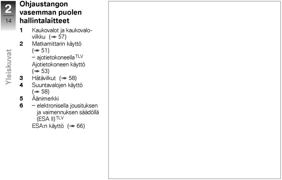 Ajotietokoneen käyttö ( 53) 3 Hätävilkut ( 58) 4 Suuntavalojen käyttö ( 58) 5