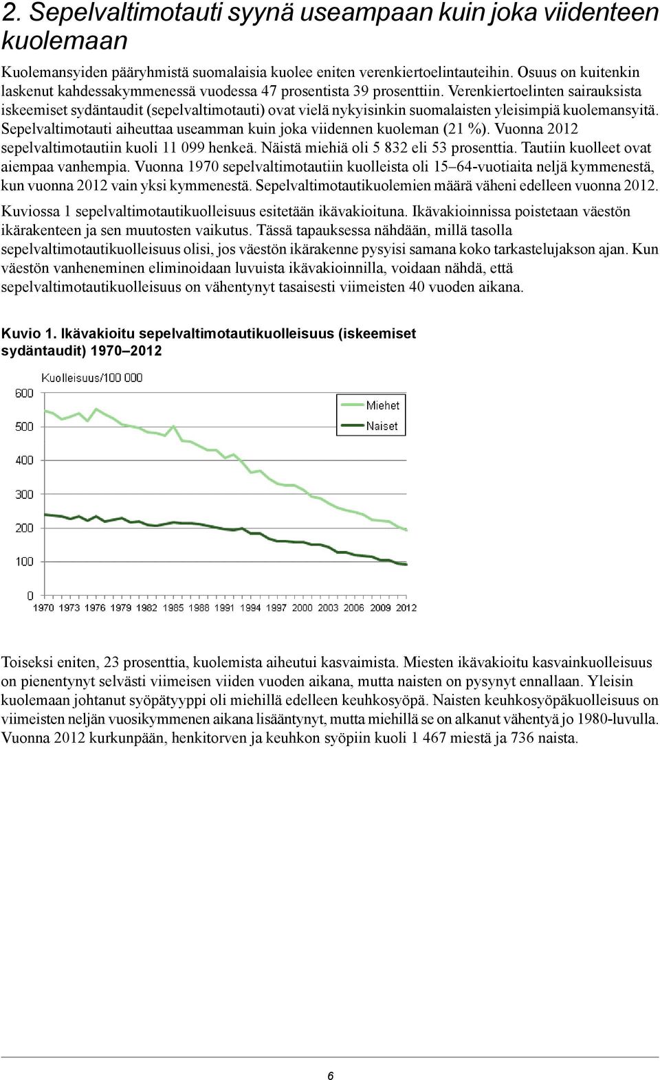 Verenkiertoelinten sairauksista iskeemiset sydäntaudit (sepelvaltimotauti) ovat vielä nykyisinkin suomalaisten yleisimpiä kuolemansyitä.