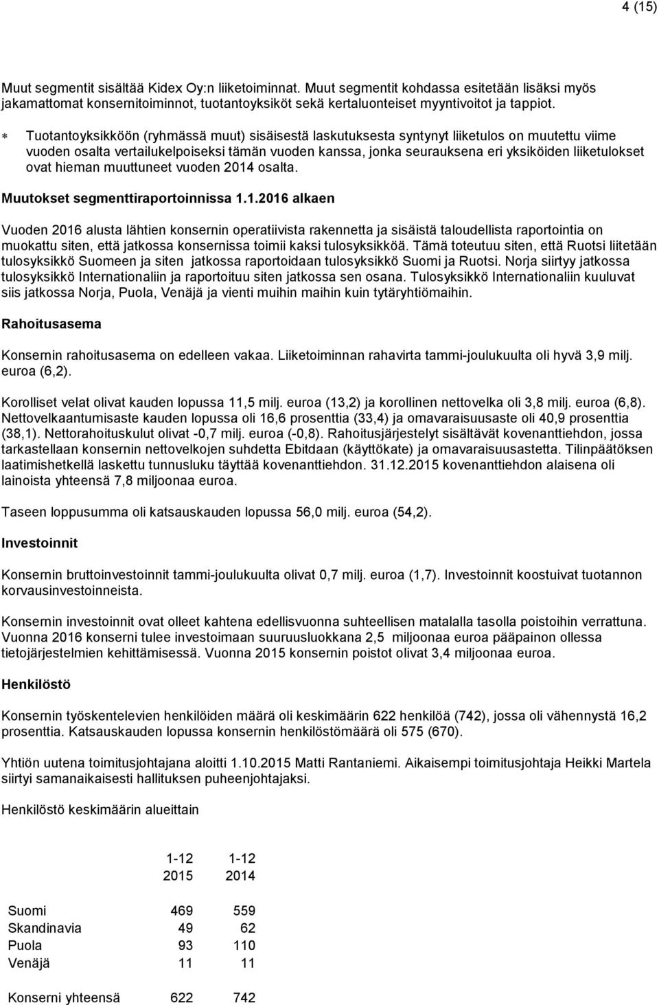 ovat hieman muuttuneet vuoden 2014