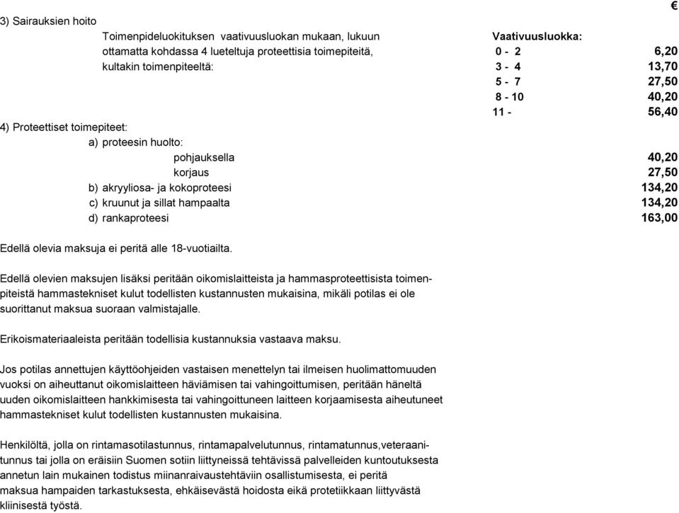 rankaproteesi 163,00 Edellä olevia maksuja ei peritä alle 18-vuotiailta.