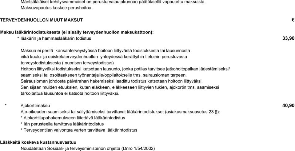 liittyvästä todistuksesta tai lausunnosta eikä koulu- ja opiskeluterveydenhuollon yhteydessä kerättyihin tietoihin perustuvasta terveystodistuksesta ( nuorison terveystodistus) Hoitoon liittyväksi