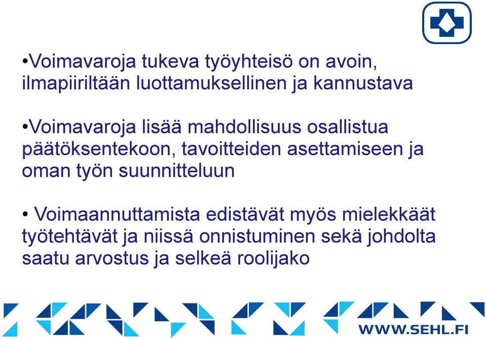 tavoitteiden asettamiseen ja oman työn suunnitteluun Voimaannuttamista edistävät