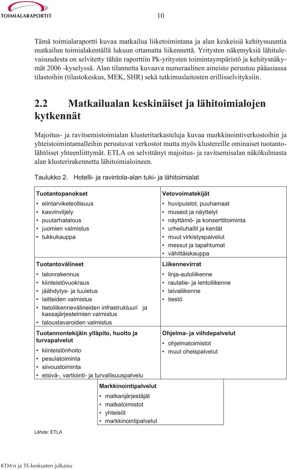 Alan tilannetta kuvaava numeraalinen aineisto perustuu pääasiassa tilastoihin (tilastokeskus, MEK, SHR) sekä tutkimuslaitosten erillisselvityksiin. 2.