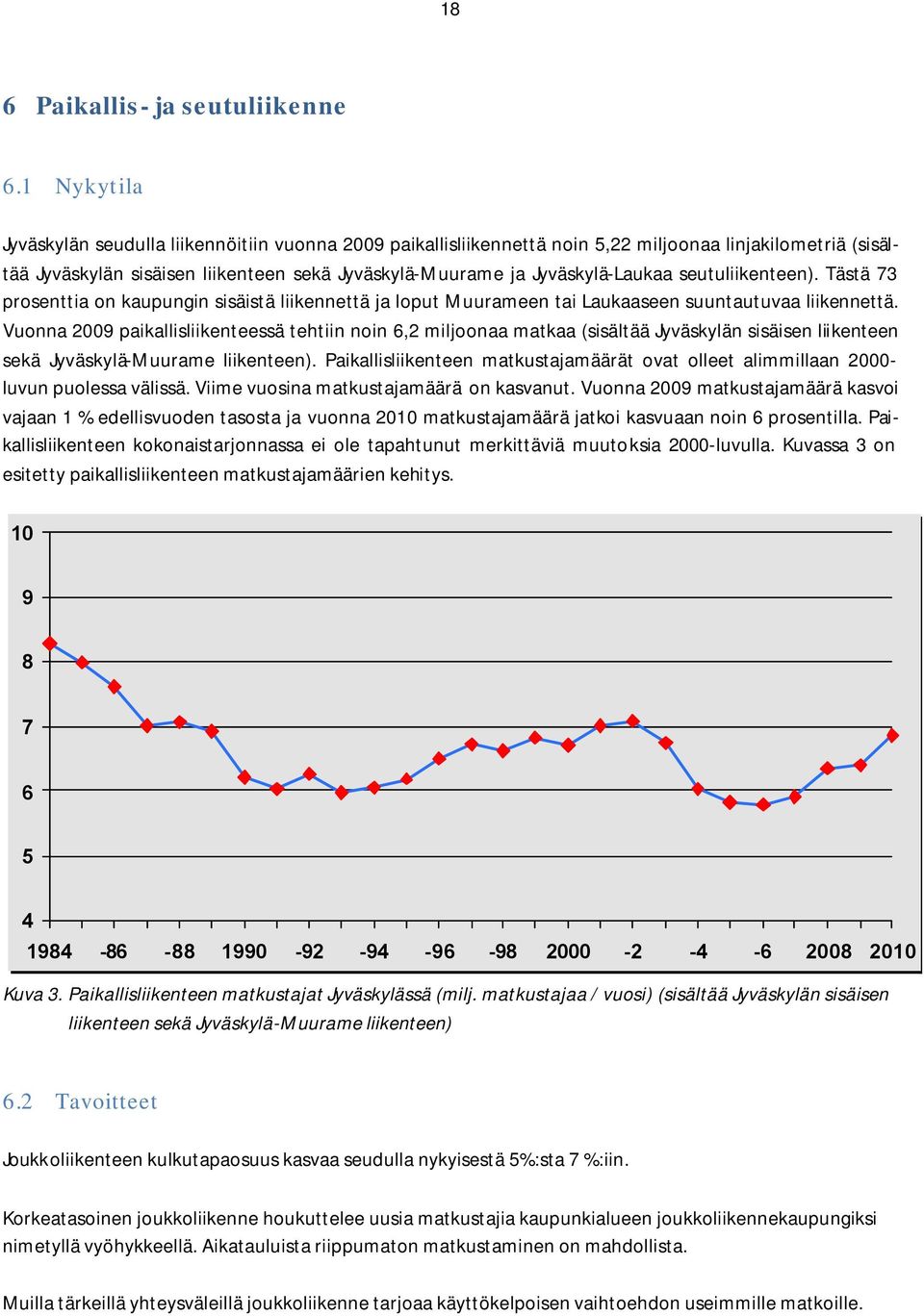 seutuliikenteen). Tästä 73 prosenttia on kaupungin sisäistä liikennettä ja loput Muurameen tai Laukaaseen suuntautuvaa liikennettä.