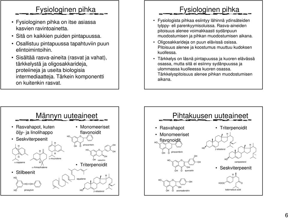 Fysiologinen pihka Fysiologista pihkaa esiintyy lähinnä ydinsäteiden tylppy- eli parenkyymisoluissa.