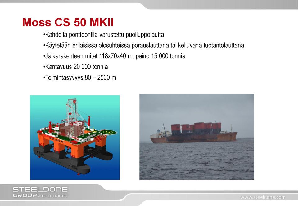 porauslauttana tai kelluvana tuotantolauttana Jalkarakenteen
