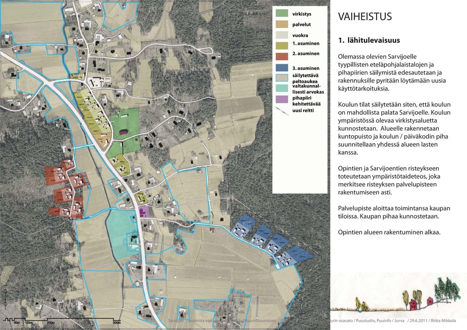 Koulun tilat säilytetään siten, että koulun on mahdollista palata Sarvijoelle. Koulun ympäristössä olevaa virkistysaluetta kunnostetaan.