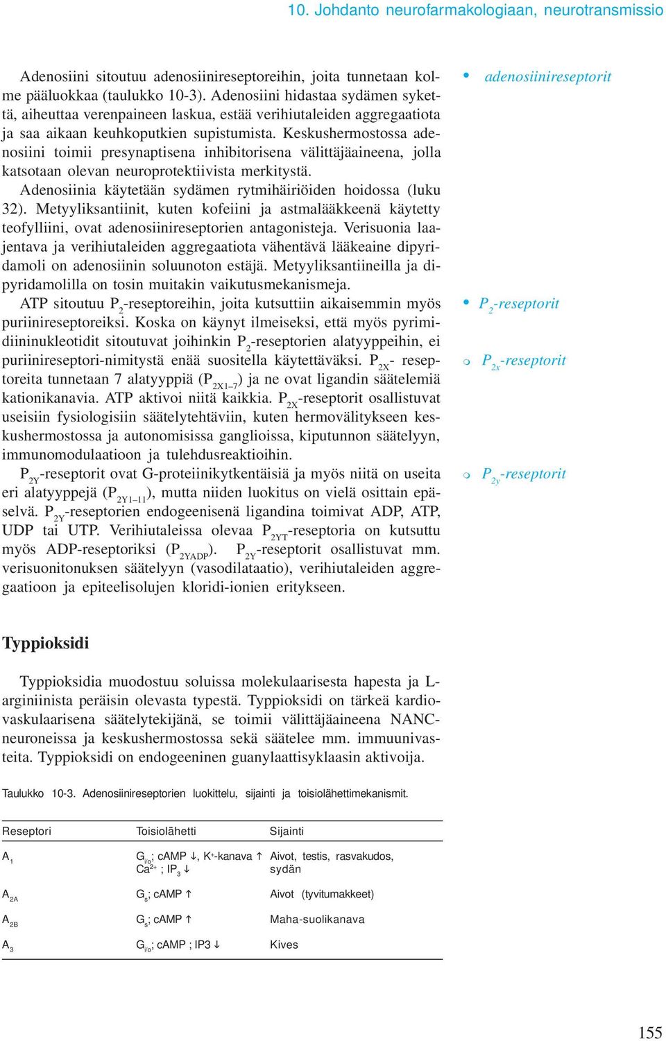 Keskushermostossa adenosiini toimii presynaptisena inhibitorisena välittäjäaineena, jolla katsotaan olevan neuroprotektiivista merkitystä.